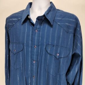 Resistol Western Shirt Rodeo Cowboy Men's XL Pearl Snap Blue/Silver Stripes